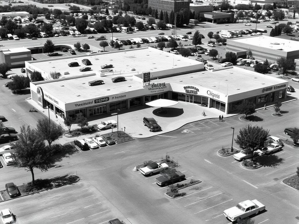 1960s aerial view of the new Northside Shopping Center
