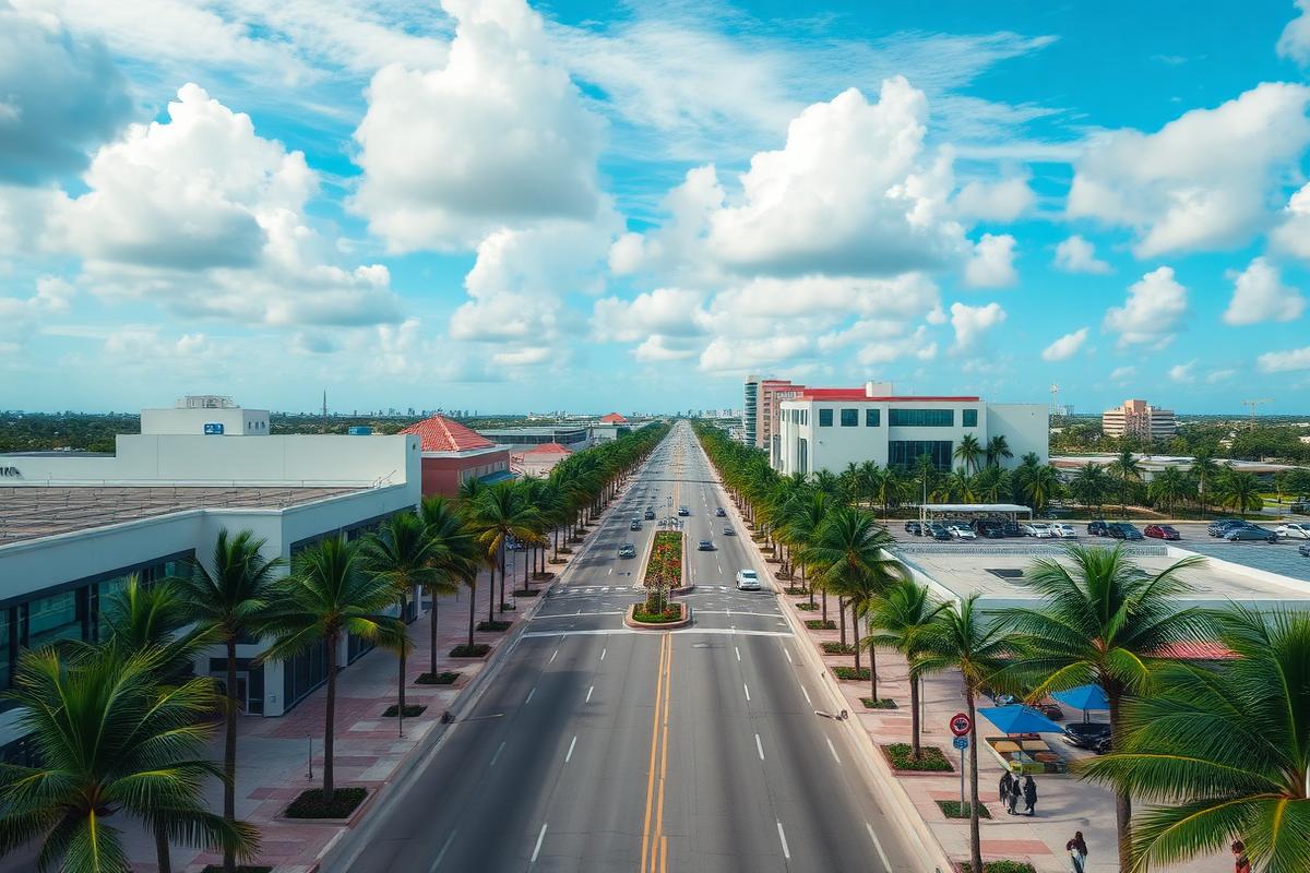 Wide street view leading to Northside Shopping Center
