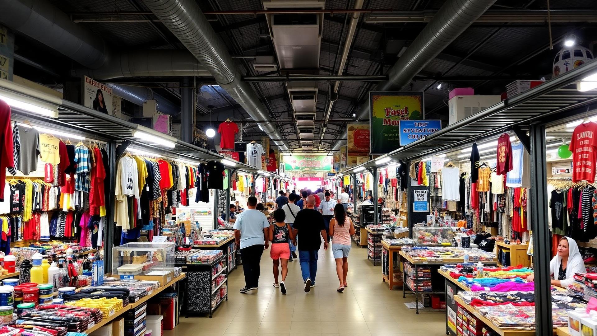 Inside the Village Flea Market at Northside, lined with vendor stalls