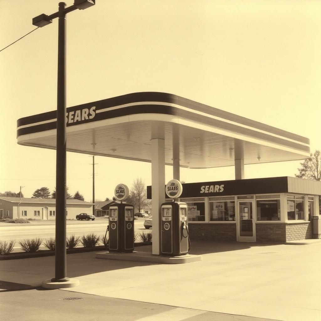 Vintage 1960 photograph of the original Sears service station at Northside